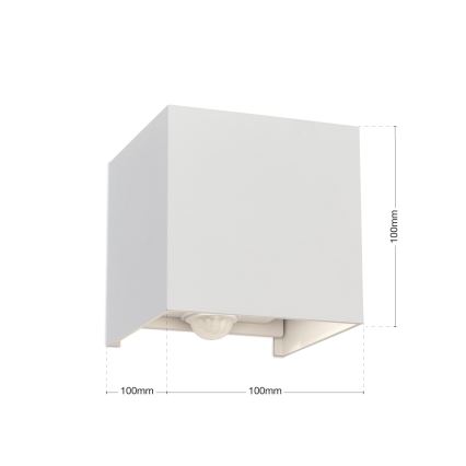 LED Zunanja stenska svetilka s senzorjem gibanja in mraka CUBE-S LED/13W/230V IP54 bela