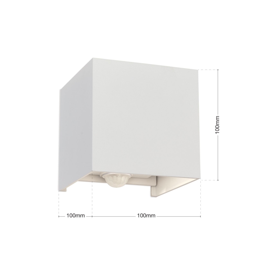 LED Zunanja stenska svetilka s senzorjem gibanja in mraka CUBE-S LED/13W/230V IP54 bela