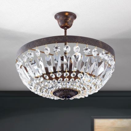 Kristalni lestenec na drogu ARILA 3xE14/40W/230V pr. 40 cm rjava/patina