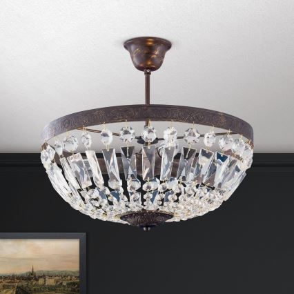 Kristalni lestenec na drogu ARILA 3xE14/40W/230V pr. 40 cm rjava/patina