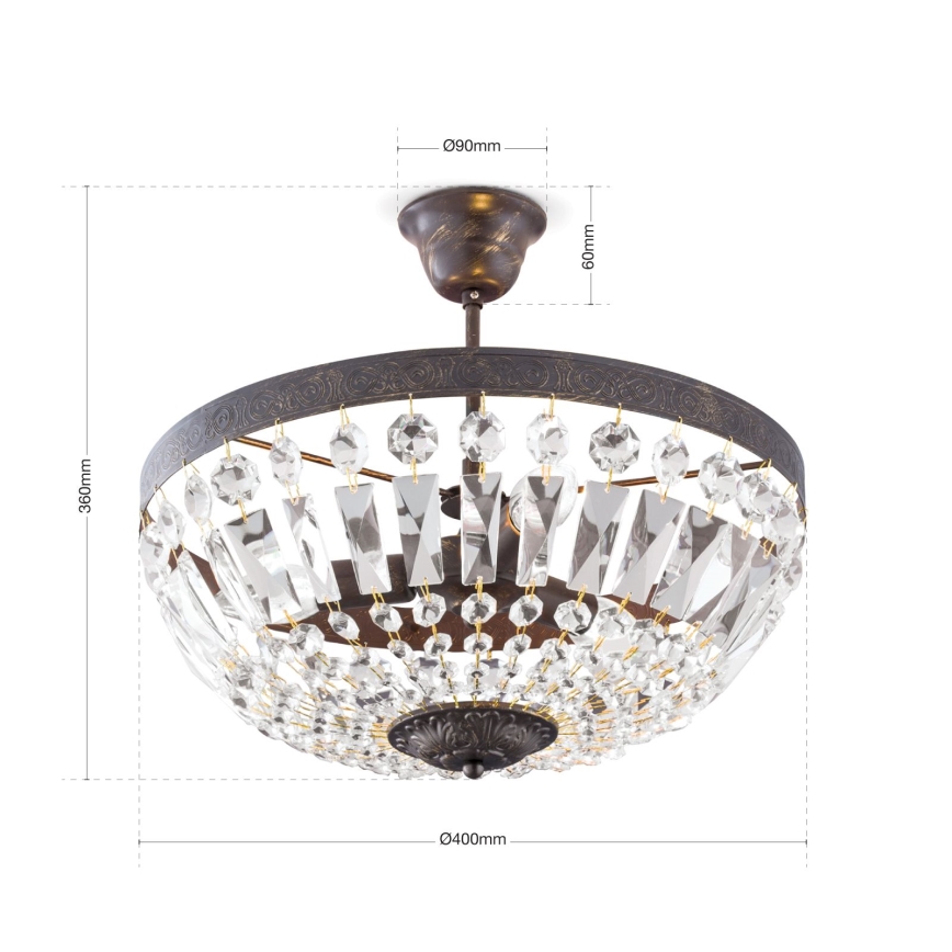 Kristalni lestenec na drogu ARILA 3xE14/40W/230V pr. 40 cm rjava/patina
