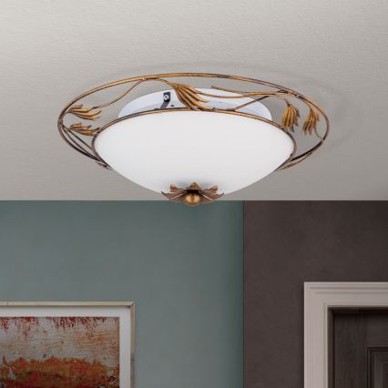 Stropna svetilka FLEUR 2xE27/60W/230V pr. 40 cm bron