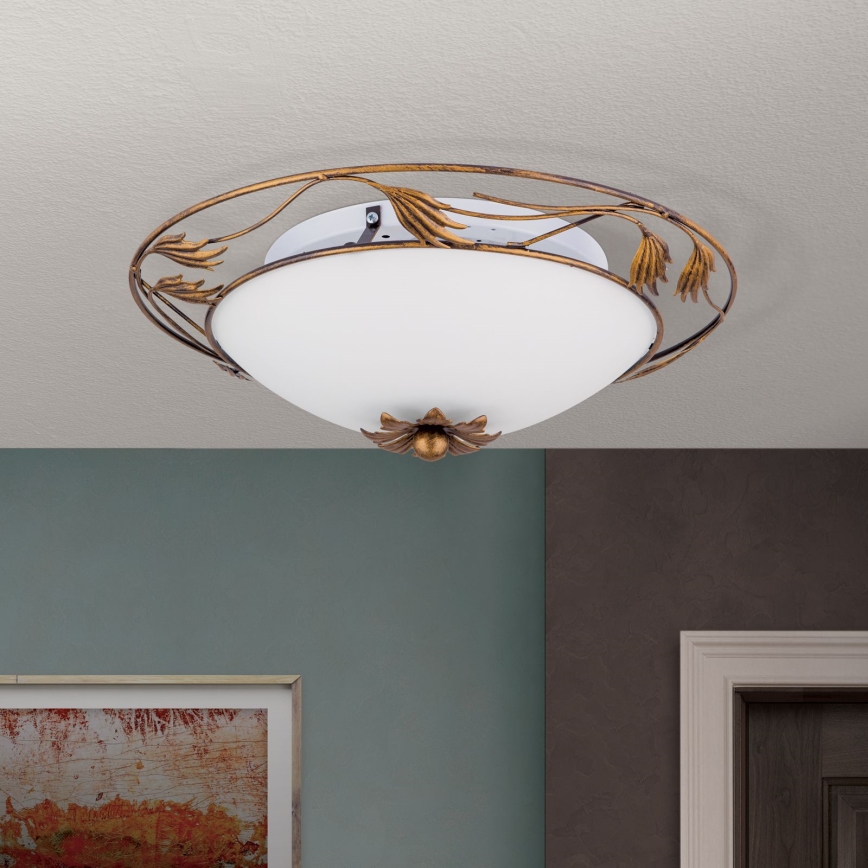 Stropna svetilka FLEUR 2xE27/60W/230V pr. 40 cm bron