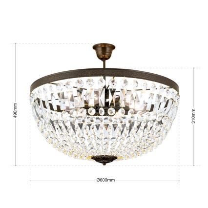 Kristalni lestenec na drogu ARILA 6xE27/60W/230V pr. 60 cm rjava/patina