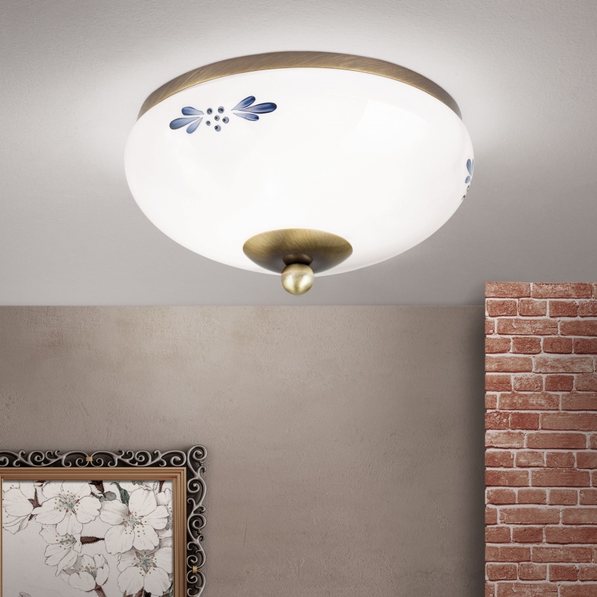 Stropna svetilka LANDHAUS 1xE27/60W/230V pr. 21 cm bron/bela