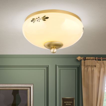 Stropna svetilka LANDHAUS 1xE27/60W/230V pr. 21 cm medenina/bež