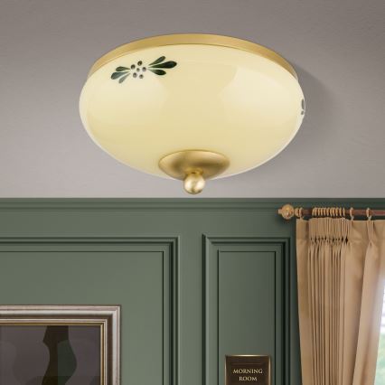 Stropna svetilka LANDHAUS 1xE27/60W/230V pr. 21 cm medenina/bež
