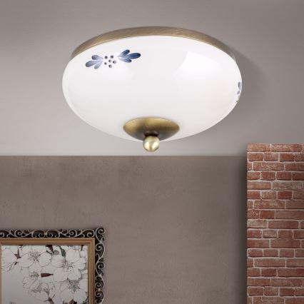 Stropna svetilka LANDHAUS 1xE27/60W/230V premer 21 cm bronza/bela/modra