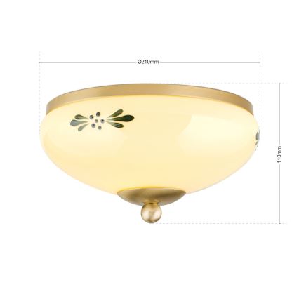 Stropna svetilka LANDHAUS 1xE27/60W/230V, premer 21 cm, medena/bežna/zelena