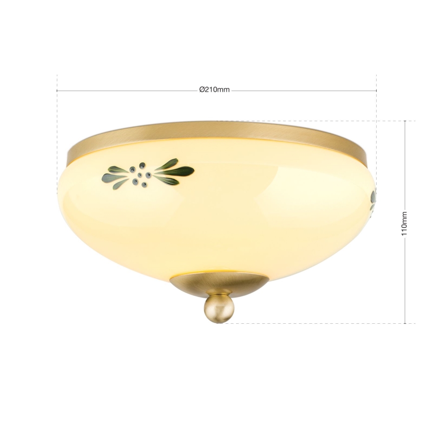 Stropna svetilka LANDHAUS 1xE27/60W/230V, premer 21 cm, medena/bežna/zelena