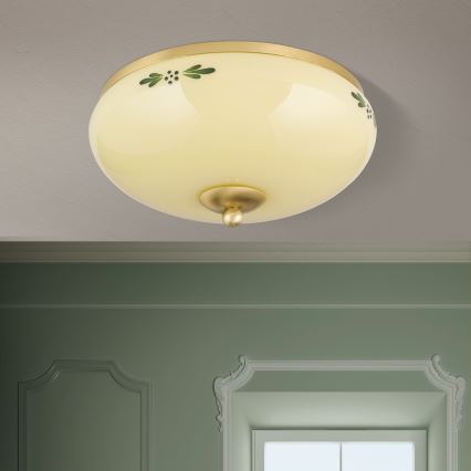 Stropna svetilka LANDHAUS 2xE27/60W/230V pr. 28 cm bron/bež