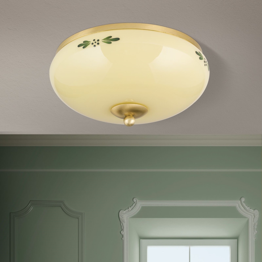 Stropna svetilka LANDHAUS 2xE27/60W/230V pr. 28 cm bron/bež