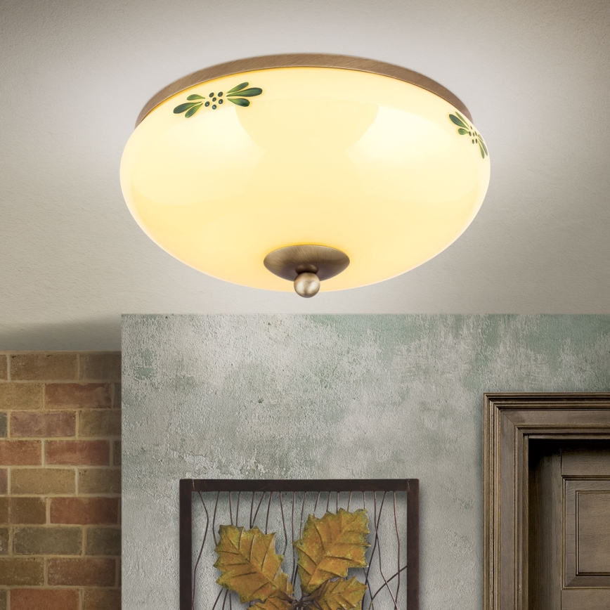 Stropna svetilka LANDHAUS 2xE27/60W/230V pr. 28 cm bron/bež