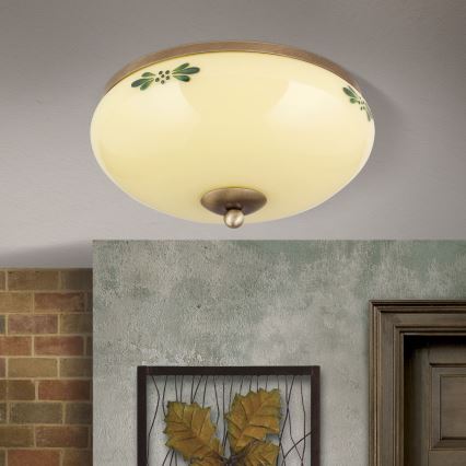 Stropna svetilka LANDHAUS 2xE27/60W/230V pr. 28 cm bron/bež