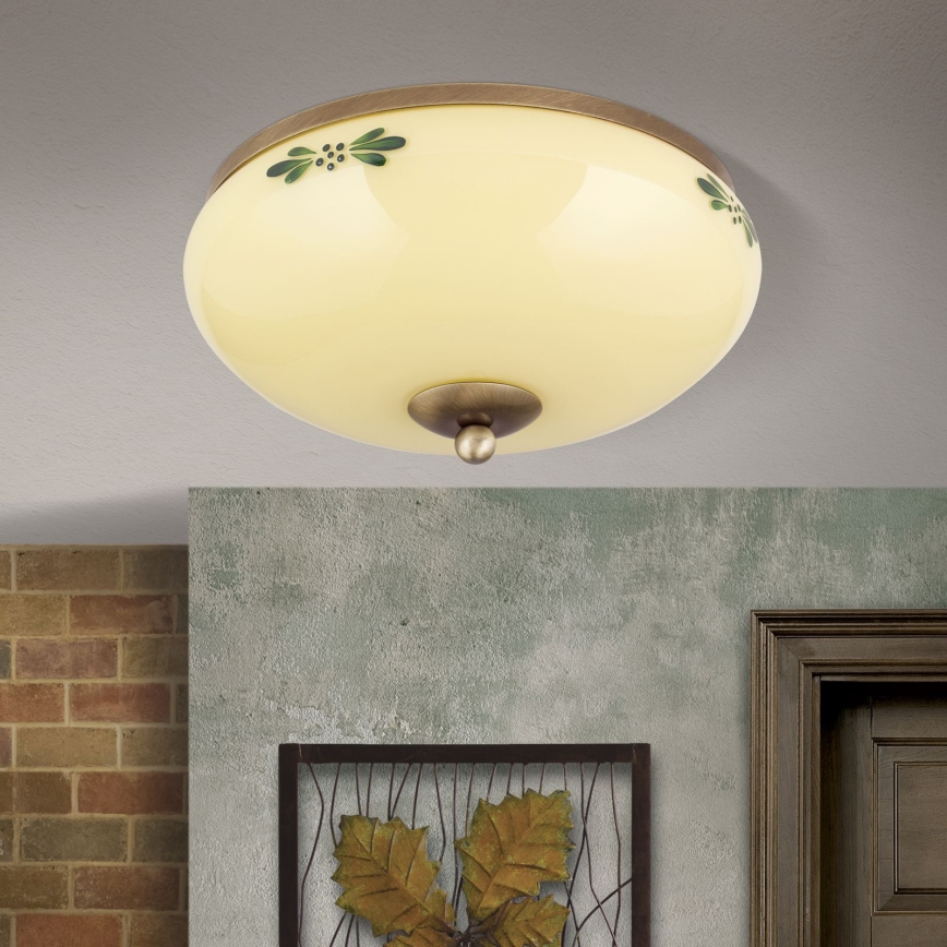 Stropna svetilka LANDHAUS 2xE27/60W/230V pr. 28 cm bron/bež