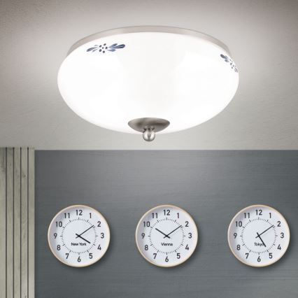 Stropna svetilka LANDHAUS 2xE27/60W/230V pr. 28 cm mat krom/bela