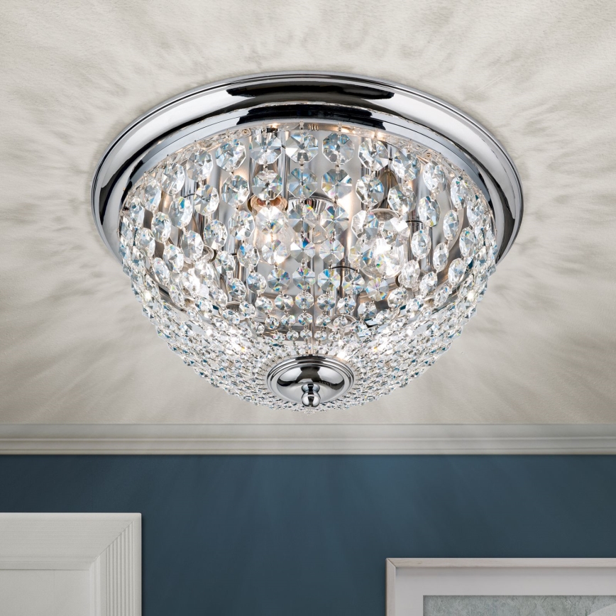 Kristalna stropna svetilka PLAFOND 6xE27/40W/230V pr. 47 cm sijajni krom