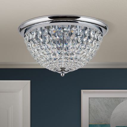 Kristalna stropna svetilka PLAFOND 6xE27/40W/230V pr. 47 cm sijajni krom