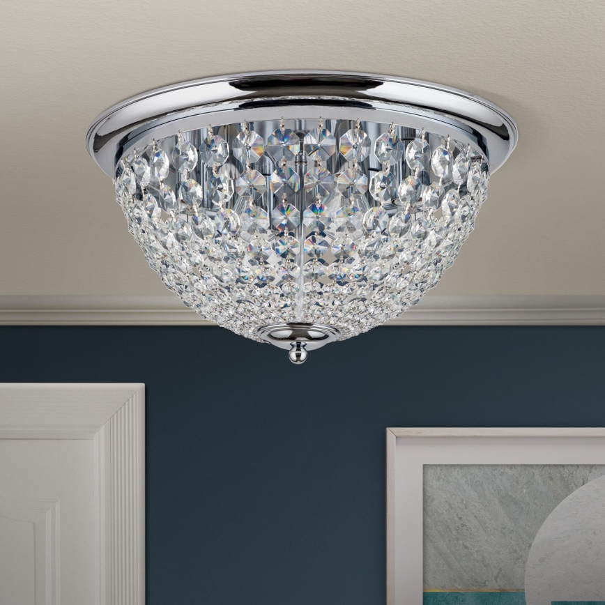 Kristalna stropna svetilka PLAFOND 6xE27/40W/230V pr. 47 cm sijajni krom