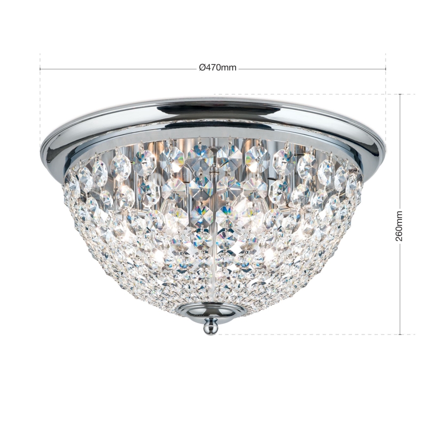 Kristalna stropna svetilka PLAFOND 6xE27/40W/230V pr. 47 cm sijajni krom