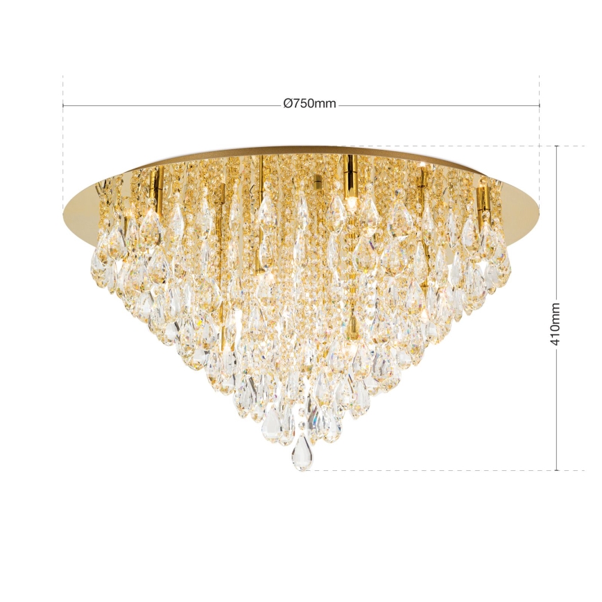 Kristalna stropna svetilka CELESTE 12xG9/40W/230V pr. 75 cm zlata