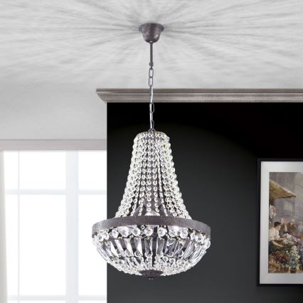 Kristalni lestenec na verigi ARILA 3xE27/60W/230V pr. 40 cm rjava/patina