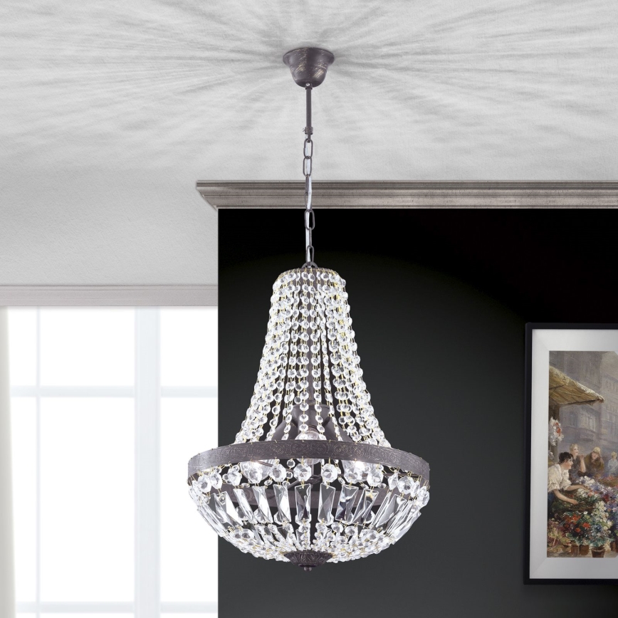 Kristalni lestenec na verigi ARILA 3xE27/60W/230V pr. 40 cm rjava/patina
