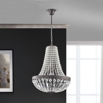 Kristalni lestenec na verigi ARILA 3xE27/60W/230V pr. 40 cm rjava/patina