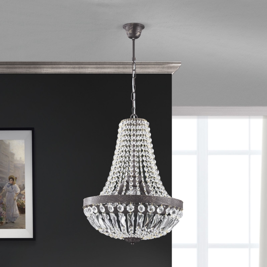 Kristalni lestenec na verigi ARILA 3xE27/60W/230V pr. 40 cm rjava/patina