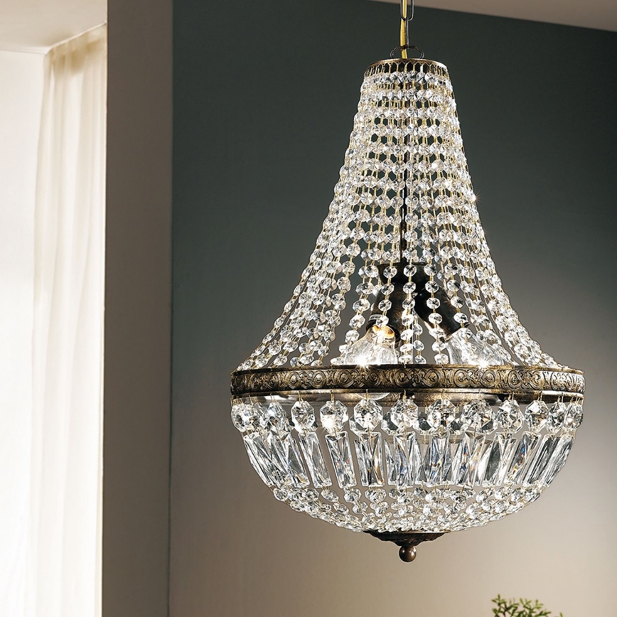 Kristalni lestenec na verigi ARILA 3xE27/60W/230V pr. 40 cm rjava/patina