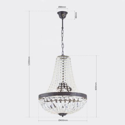 Kristalni lestenec na verigi ARILA 3xE27/60W/230V pr. 40 cm rjava/patina