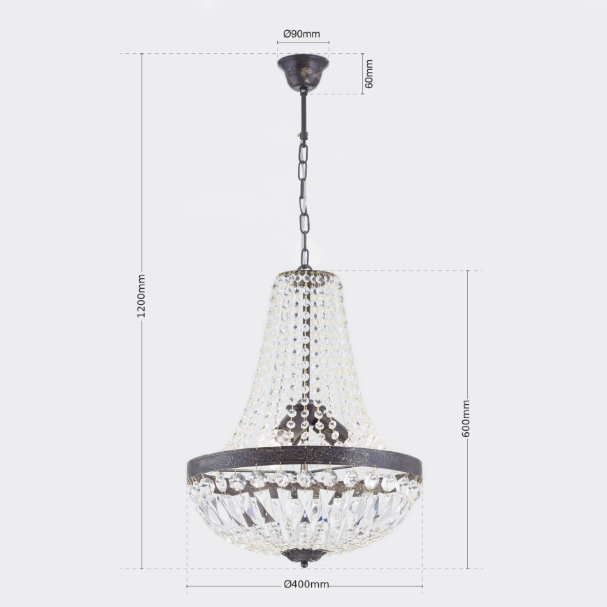Kristalni lestenec na verigi ARILA 3xE27/60W/230V pr. 40 cm rjava/patina