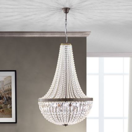 Kristalni lestenec na verigi ARILA 6xE27/60W/230V pr. 60 cm rjava/patina