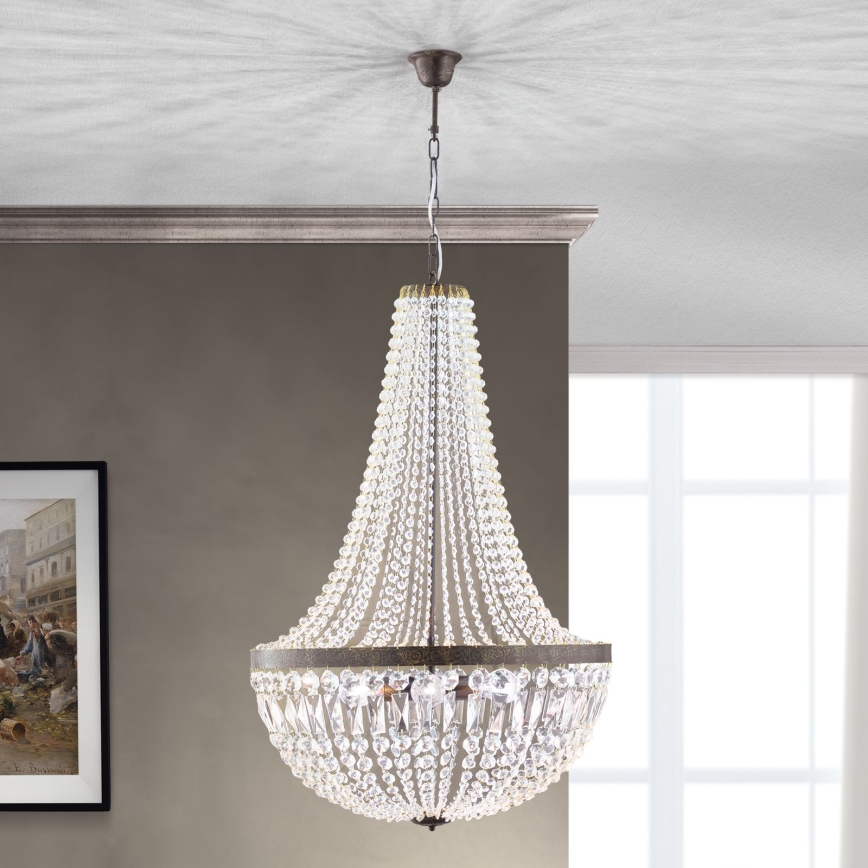 Kristalni lestenec na verigi ARILA 6xE27/60W/230V pr. 60 cm rjava/patina