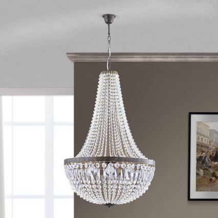 Kristalni lestenec na verigi ARILA 6xE27/60W/230V pr. 60 cm rjava/patina