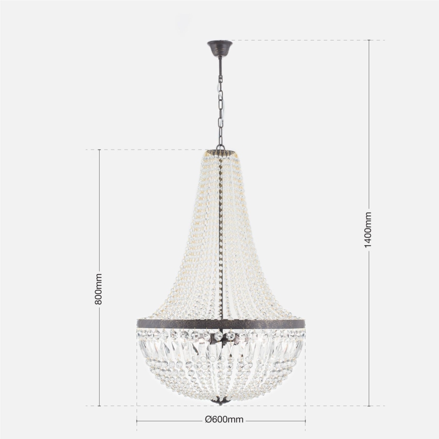Kristalni lestenec na verigi ARILA 6xE27/60W/230V pr. 60 cm rjava/patina