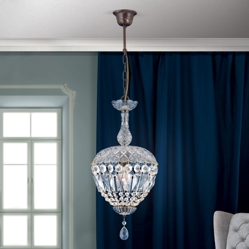 Kristalni lestenec na verigi ARILA 1xE27/60W/230V pr. 25 cm rjava/patina