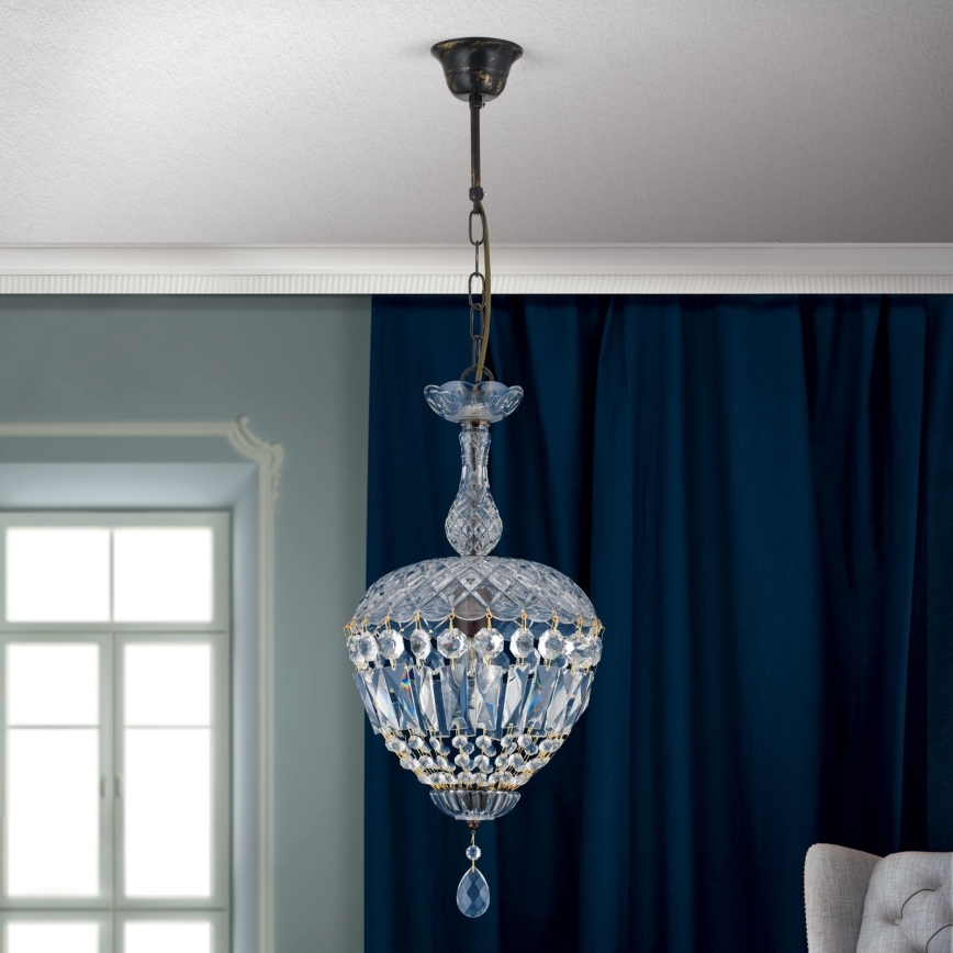 Kristalni lestenec na verigi ARILA 1xE27/60W/230V pr. 25 cm rjava/patina