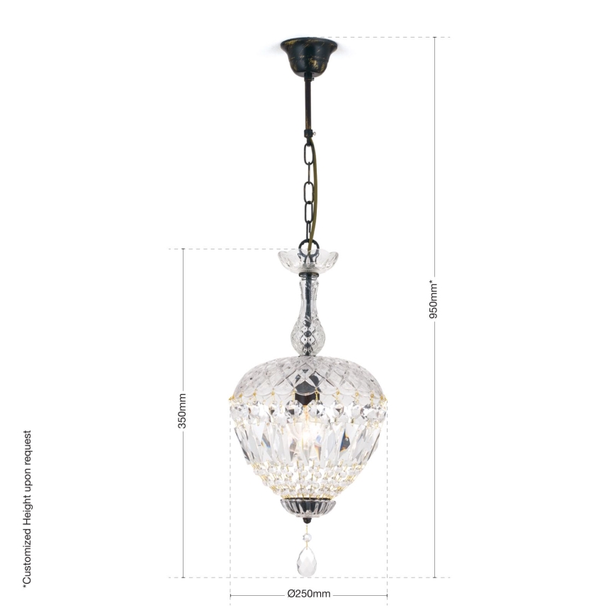 Kristalni lestenec na verigi ARILA 1xE27/60W/230V pr. 25 cm rjava/patina