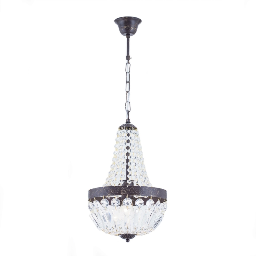 Kristalni lestenec na verigi ARILA 1xE27/60W/230V pr. 25,5 cm rjava/patina
