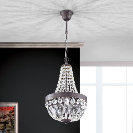 Kristalni lestenec na verigi ARILA 1xE27/60W/230V pr. 25,5 cm rjava/patina