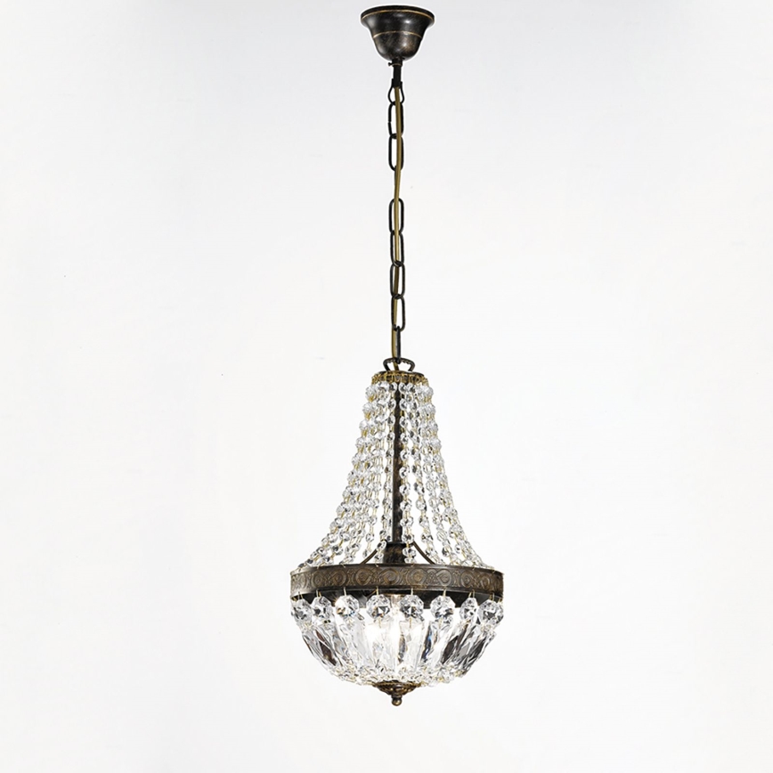 Kristalni lestenec na verigi ARILA 1xE27/60W/230V pr. 25,5 cm rjava/patina