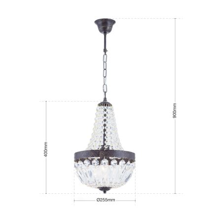 Kristalni lestenec na verigi ARILA 1xE27/60W/230V pr. 25,5 cm rjava/patina