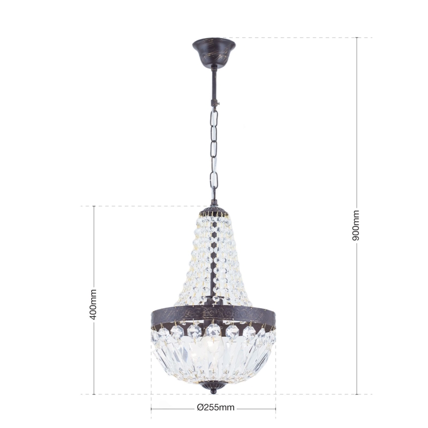 Kristalni lestenec na verigi ARILA 1xE27/60W/230V pr. 25,5 cm rjava/patina