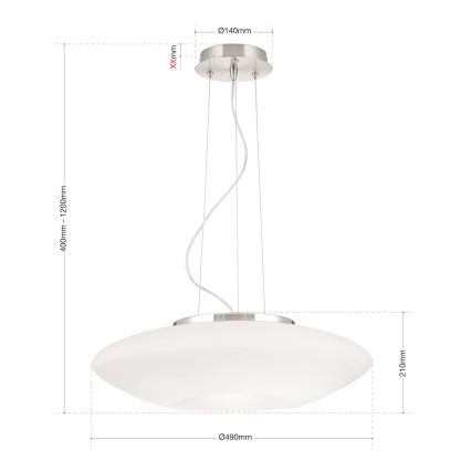 Lestenec na vrvici BLANC 2xE27/60W/230V pr. 49 cm mat krom