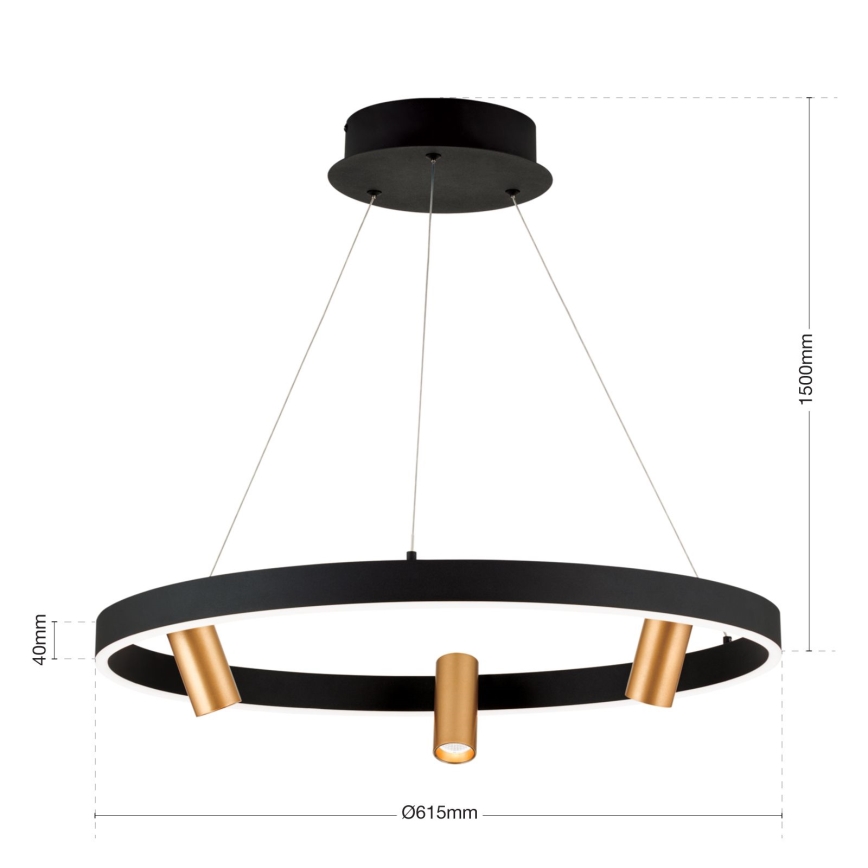 LED Zatemnitveni lestenec na vrvici BERLIN LED/50W/230V črna/zlata