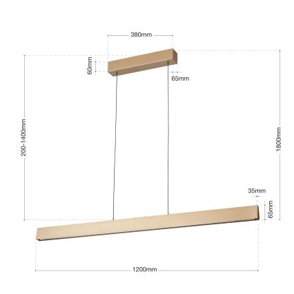 LED Zatemnitveni lestenec na vrvici TARA LED/44W/230V 2700/3800/4500/5700K zlata