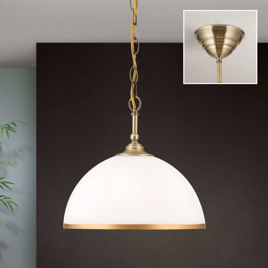 Lestenec na verigi OLD LAMP 1xE27/40W/230V pr. 30 cm bela/medenina
