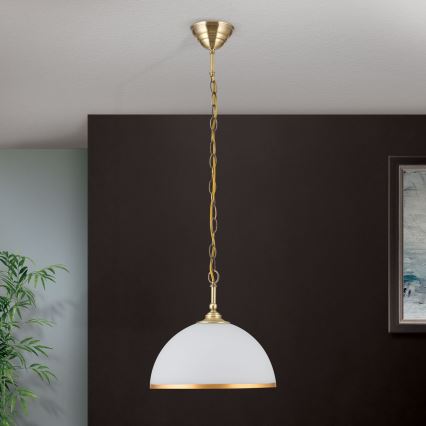Lestenec na verigi OLD LAMP 1xE27/40W/230V pr. 30 cm bela/medenina