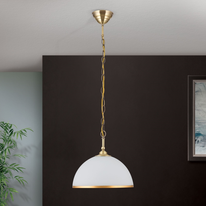 Lestenec na verigi OLD LAMP 1xE27/40W/230V pr. 30 cm bela/medenina